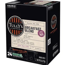 Tully's Breakfast Blend Extra Bold Coffee, Keurig K-Cup Pod, Light Roast, 96/Carton (192719CT)