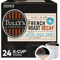 Tully's French Roast Decaf Coffee Keurig® K-Cup® Pods, Dark Roast, 24/Box (192419)