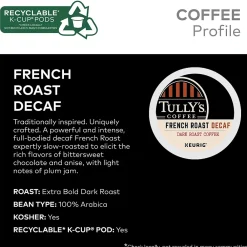 Tully's French Roast Decaf Coffee Keurig® K-Cup® Pods, Dark Roast, 24/Box (192419)