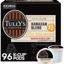 Tully's Hawaiian Blend Coffee Keurig® K-Cup® Pods, Medium Roast, 96/Carton (66064)
