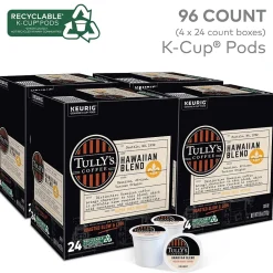 Tully's Hawaiian Blend Coffee Keurig® K-Cup® Pods, Medium Roast, 96/Carton (66064)