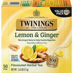 Twinings Lemon and Ginger Herbal Tea Bags, 50/Box (F14990)