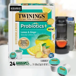 Twinings Probiotics+ Herbal Lemon & Ginger Tea, Keurig® K-Cup® Pods, 24/Box (F16930)