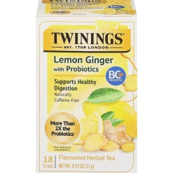 Twinings Probiotics Lemon and Ginger Herbal Tea Bags, 18/Box (F16483)