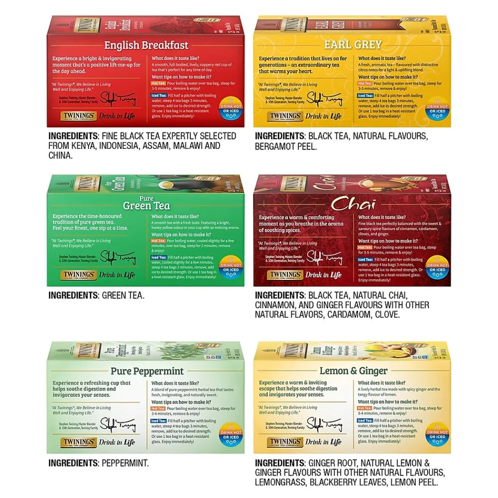 Twinings Variety Pack Assorted Tea Bags, 25 Bags/Box, 6 Boxes/Case (F15485)