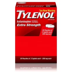Extra Strength Caplets, Fever Reducer and Pain Reliever, 500 mg, 50 Count, 2/Pack (487348)<Tylenol New