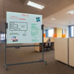 Dry Erase*U Brands Glass Mobile Dry-Erase Whiteboard, 4' x 3' (2914U00-01)