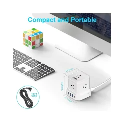 Uncaged Ergonomics Cube 5-Outlet 4-USB Port Surge Protector, 10', White (PC-w-c)