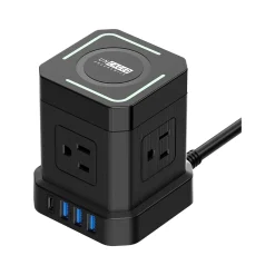 Uncaged Ergonomics Cube 4-Outlet 4-USB Port Surge Protector, 10', Black (WC-10-b)