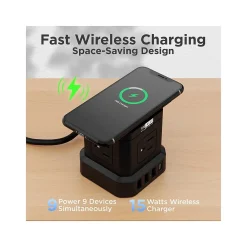 Uncaged Ergonomics Cube 4-Outlet 4-USB Port Surge Protector, 10', Black (WC-10-b)