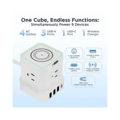 Uncaged Ergonomics Cube 4-Outlet 4-USB Port Surge Protector, 10', White (WC-10-w)