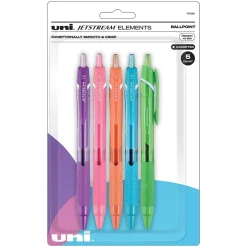 Pens|uni-ball uni Jetstream Elements Ballpoint Pens, Medium Point, 1.0mm, Assorted Ink, 5/Pack (70138)
