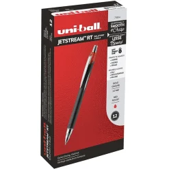 Pens|uni-ball uni Jetstream RT Retractable Ballpoint Pen, Medium Point, 1.0mm, Red Ink, Dozen (73834)