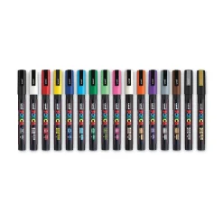 Markers|uni-ball Uni POSCA Permanent Specialty Marker, Fine Bullet Tip, Assorted Colors, 16/Pack (PC3M16C)