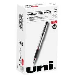 Pens|uni-ball 207 Impact Gel Pens, Bold Point, Red Ink, Dozen (65802)
