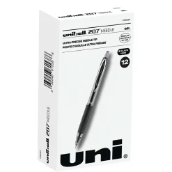 Pens|uni-ball uniball 207 Needle Retractable Gel Pens, Medium Point, 0.7mm, Black Ink, Dozen (1736097)