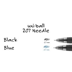 Pens|uni-ball uniball 207 Needle Retractable Gel Pens, Medium Point, 0.7mm, Black Ink, Dozen (1736097)