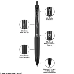 Pens|uni-ball uniball 207 Plus+ Retractable Gel Pens, Medium Point, 0.7mm, Black Ink, 12/Pack (70462)