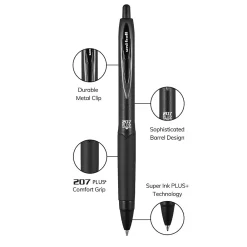 Pens|uni-ball 207 Plus+ Retractable Gel Pens, Medium Point, 0.7mm, Black Ink, 4/Pack (70460)