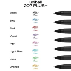 Pens|uni-ball 207 Plus+ Retractable Gel Pens, Medium Point, 0.7mm, Black Ink, 4/Pack (70460)