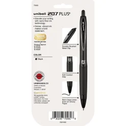Pens|uni-ball 207 Plus+ Retractable Gel Pens, Medium Point, 0.7mm, Black Ink, 4/Pack (70460)