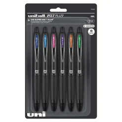 Pens|uni-ball uniball 207 Plus+ Retractable Gel Pens, Medium Point, 0.7mm, Assorted Inks, 6/Pack (70491)