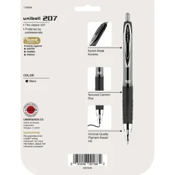 Pens|uni-ball 207 Retractable Gel Pens, Medium Point, 0.7mm, Black Ink, 8/Pack (1756584)