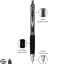 Pens|uni-ball 207 Retractable Gel Pens, Micro Point, Black Ink, 4/Pack (61270)