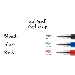 Pens|uni-ball uniball Gel Grip Gel Pens, Medium Point, 0.7mm, Blue Ink, 12/Pack (65451)