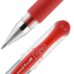 Pens|uni-ball uniball Gel Grip Gel Pens, Medium Point, 0.7mm, Red Ink, 12/Pack (65452)