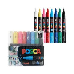 Markers|uni-ball Posca PC-1M Paint Markers, Fine Tip, Assorted Colors, 8/Pack (PC1M8C)