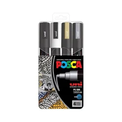 Markers|uni-ball Posca PC-5M Paint Markers, Bullet Tip, Assorted Colors, 4/Pack (PC5M4C)