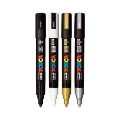 Markers|uni-ball Posca PC-5M Paint Markers, Bullet Tip, Assorted Colors, 4/Pack (PC5M4C)