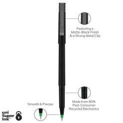 Pens|Uni ball Roller Pen, Micro Point, 0.5mm, Green Ink, Dozen (60154)