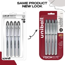 Pens|uni-ball Vision Elite Rollerball Pen, Bold Point, 0.8mm, Black Ink, 4/Pack (67180)