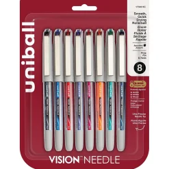 Pens|uni-ball Vision Needle Rollerball Pens, Fine Point, 0.7mm, Assorted Ink, 8/Pack (1734916)