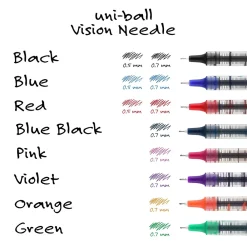 Pens|uni-ball Vision Needle Rollerball Pens, Fine Point, 0.7mm, Assorted Ink, 8/Pack (1734916)