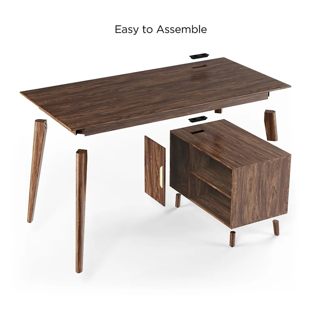 Corner Desks*Union & Scale ™ MidMod 60"W Computer and Writing Storage Desk, Espresso (UN56950)