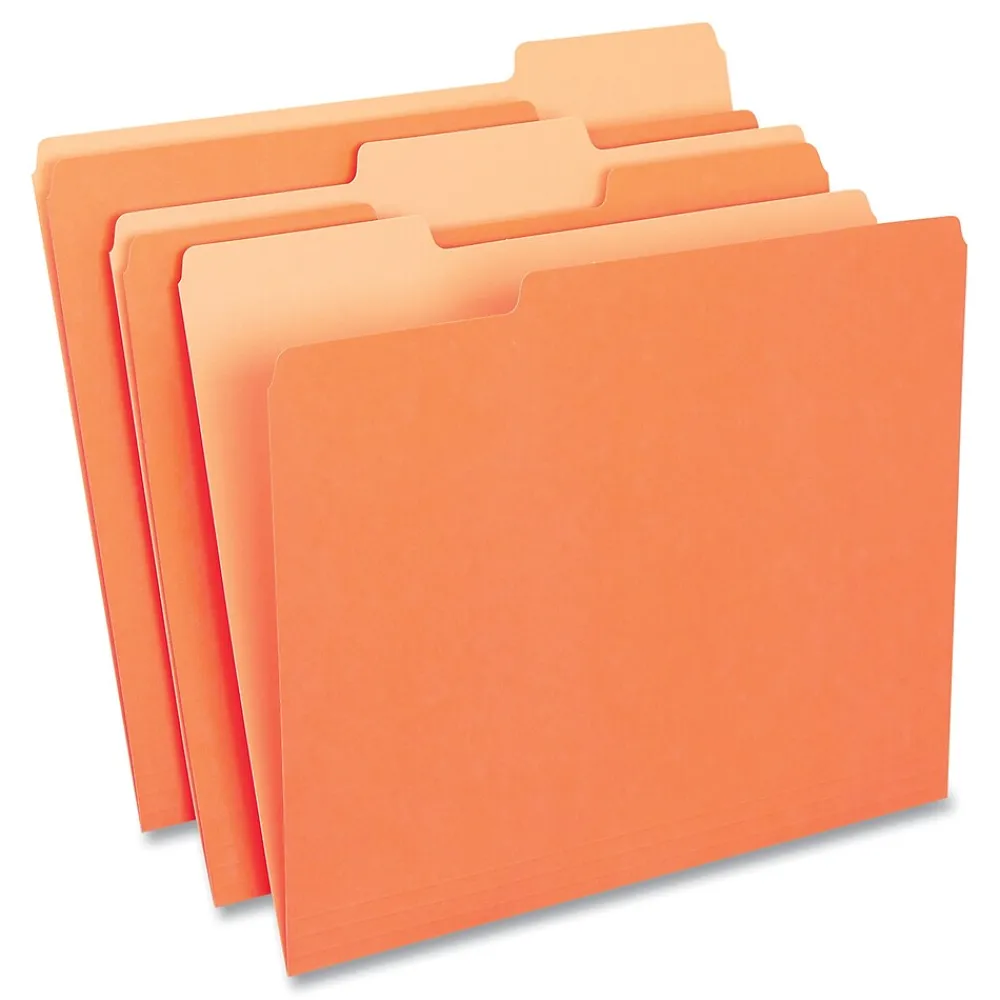 File Folders|Universal Colored File Folders, 1/3 Cut One-Ply Tab, Letter, Orange, 100/Box