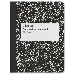 Composition Notebooks|Universal Composition Book, Wide Rule, 7 1/2 X 9 3/4, White, 100 Sheets, 6/pack