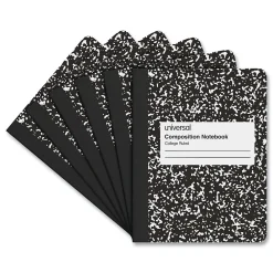 Composition Notebooks|Universal Composition Book, College Rule, 7 1/2 X 9 3/4, White, 100 Sheets, 6/pack