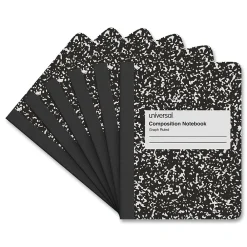 Composition Notebooks|Universal Composition Notebooks, 9.75" x 7.5", Quad, 100 Sheets, Black, 6/Pack (UNV20957)