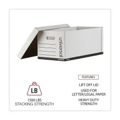 File Storage|Universal Extra-Strength Storage Box, Letter/Legal Size, White, Stacking Strength 1,500 lbs., 12/Ct