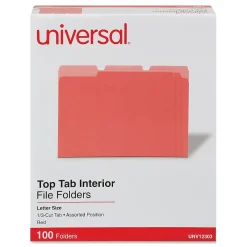 File Folders|Universal File Folder, Letter Size, Red, 100/Box (UNV12303)