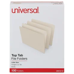 File Folders|Universal File Folder, Straight Cut, Letter Size, Manila, 100/Box (UNV12110)