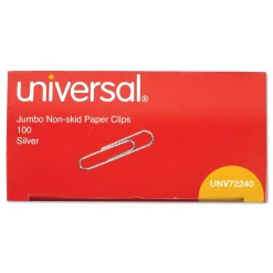 Clips & Fasteners|Universal Jumbo Paper Clips, Silver, 100 Clips/Pack, 10/Pack(72240)
