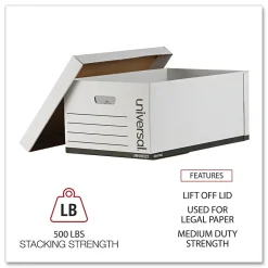 File Storage|Universal Medium Duty Corrugated File Box with Lift Off Lid, Legal Size, White, 12/Carton (UNV95221)