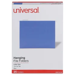 Hanging File Folders|Universal Recycled Hanging File Folder, Letter Size, Blue, 25/Box (UNV14116)