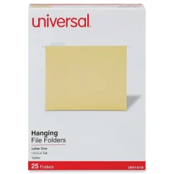 Hanging File Folders|Universal Recycled Hanging File Folder, Letter Size, Yellow, 25/Box (UNV14119)