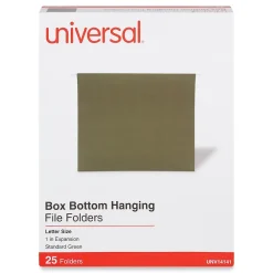 Hanging File Folders|Universal Reinforced Recycled Hanging File Folder, Letter Size, Standard Green, 25/Box (UNV14141)